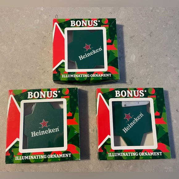 Set of 3 Heineken beer double-sided illuminating star Christmas ornaments - Picture 7 of 15